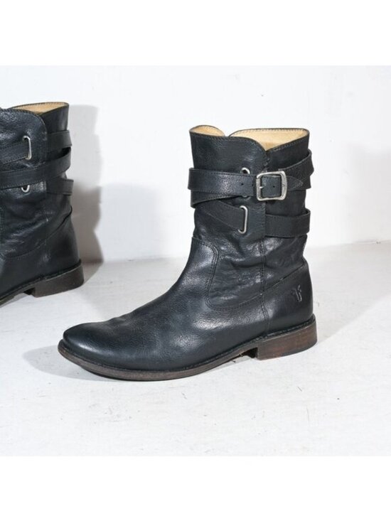 Frye Shoes - Frye 77734 Shirley Strappy Short Boot Black Leather Ankle Strap Almond Toe Women